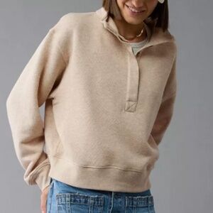 American Eagle Outfitters Cream Button-Up Pullover